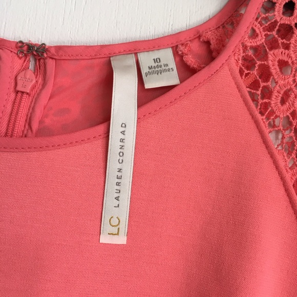 LC Lauren Conrad Lace Raglan Ponte Sheath Dress Sunkist Coral Women's Size 10 - Picture 8 of 10